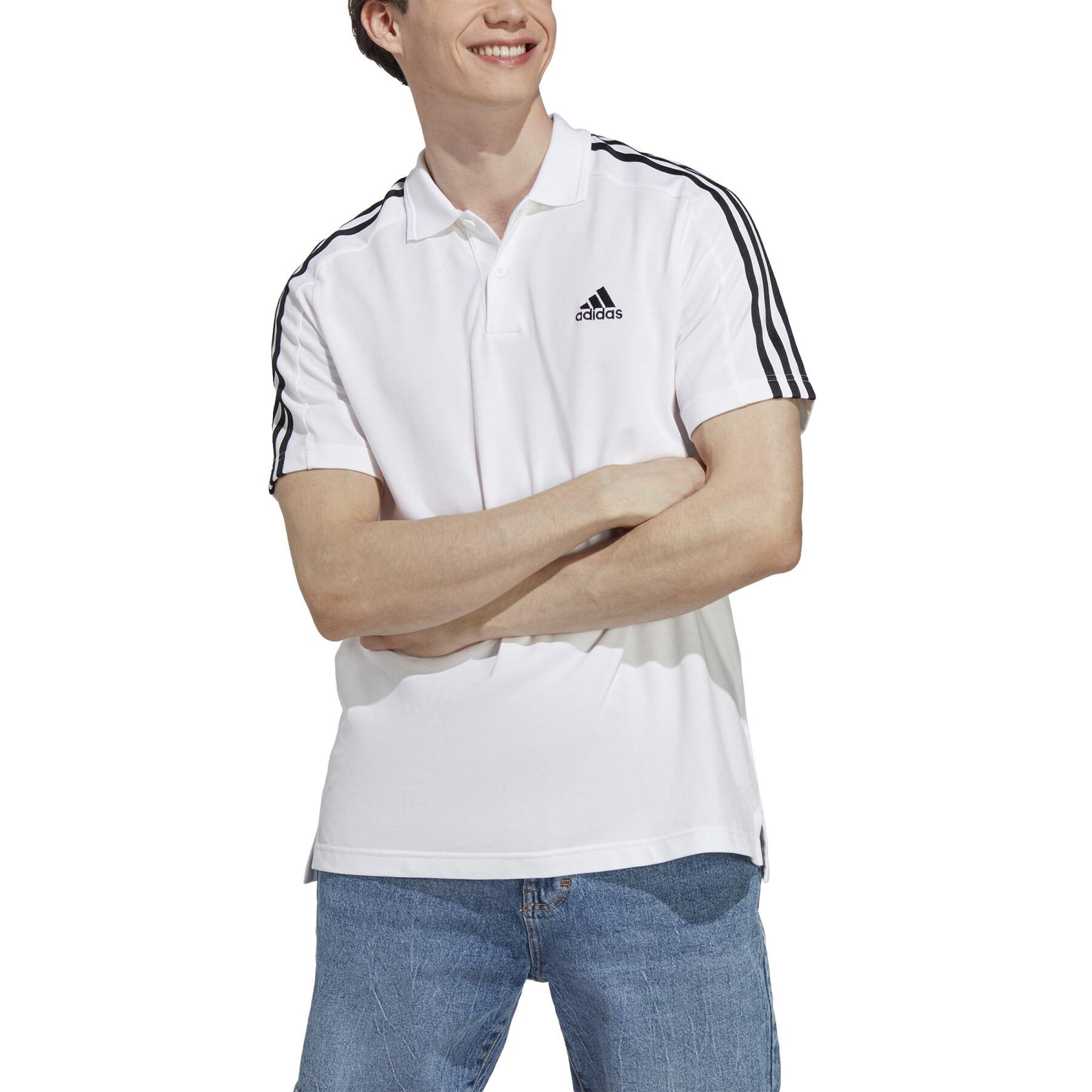 Camisa pólo e pequeno logotipo bordado em piqué adidas Essentials 3-Stripes