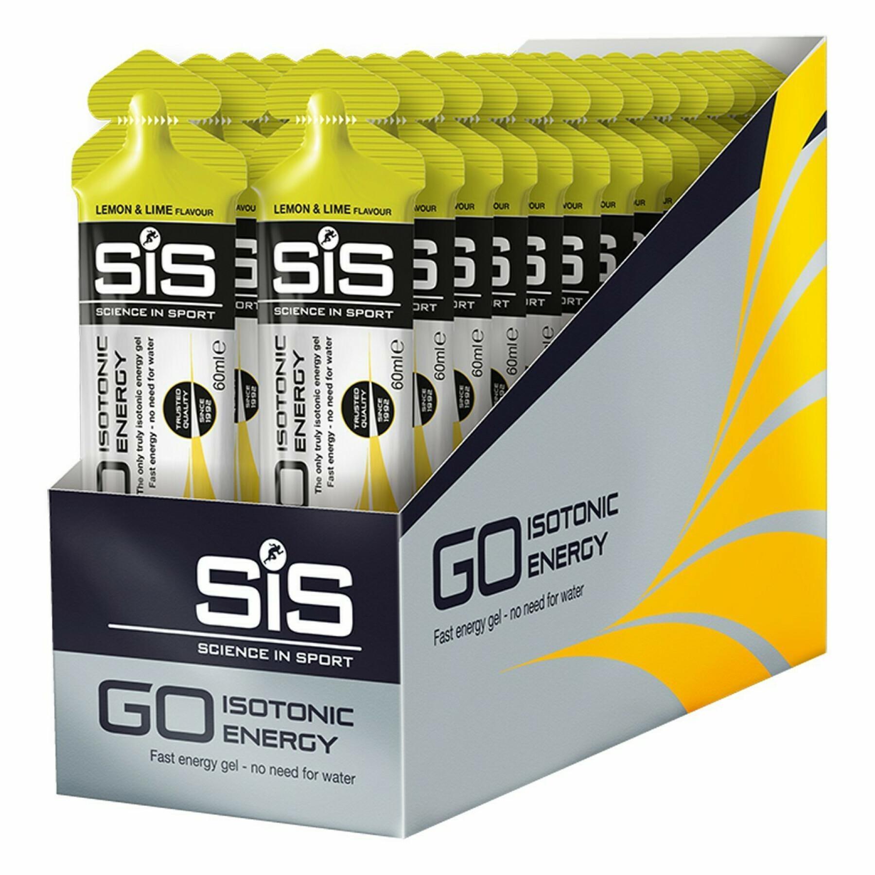 Embalagem de 30 géis energéticos Science in Sport Go Isotonic - Lemon & Lime - 60 ml